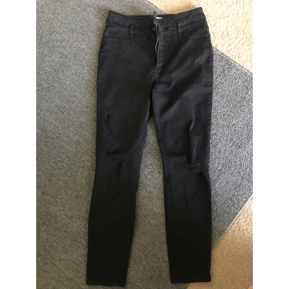 High rise distressed black jeans